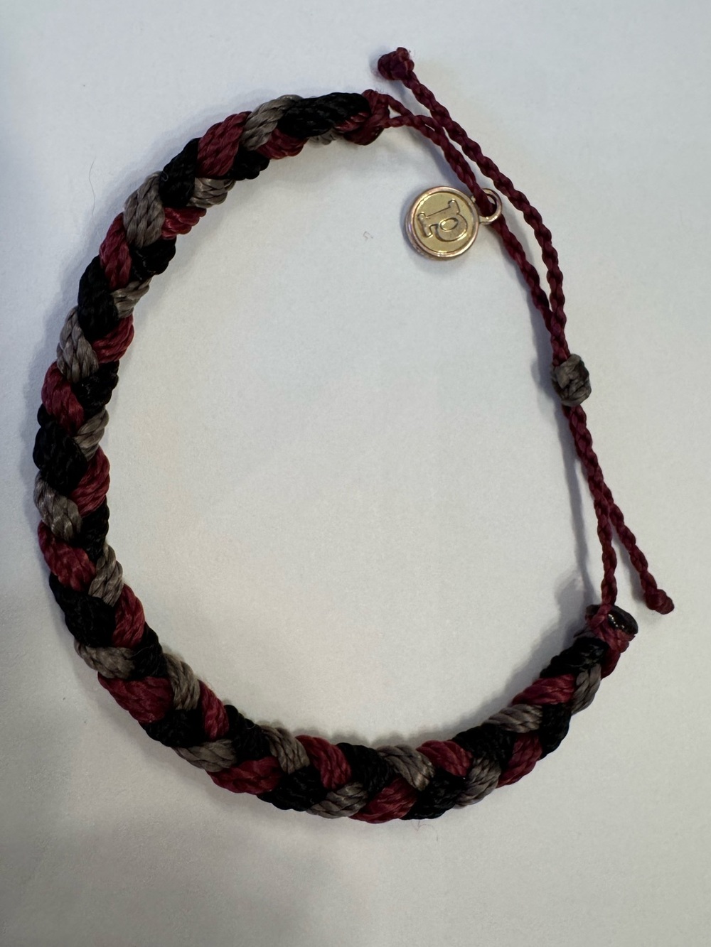 Pura Vida Multi Braided Cord Bracelet with Gold Logo Charm Black, Burgundy, Gray